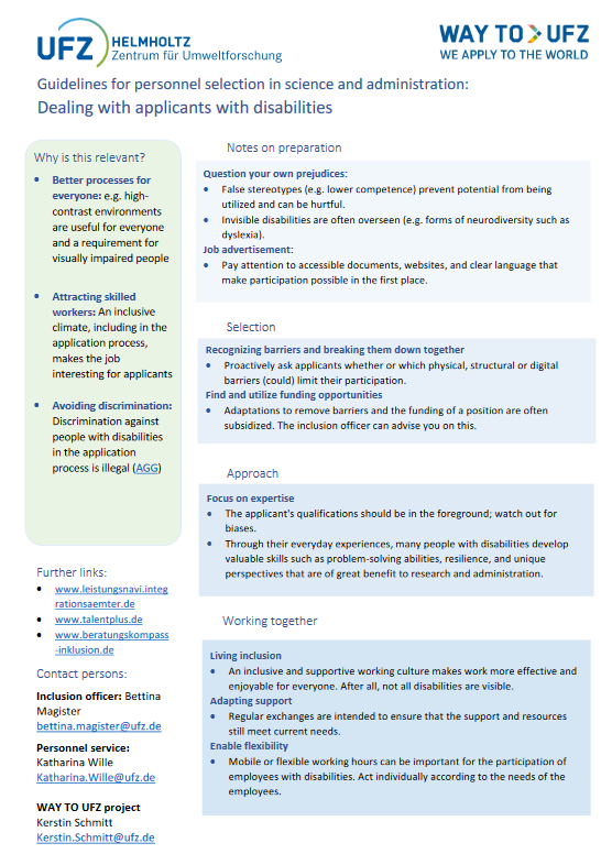Guidelines for personnel selection in science and administration: Dealing with applicants with disabilities